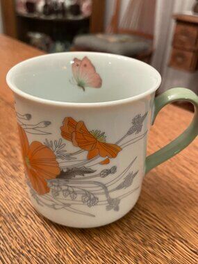 Vintage Butterfly and Flower Themed Coffee Cup Mug made in Japan 10 ounces